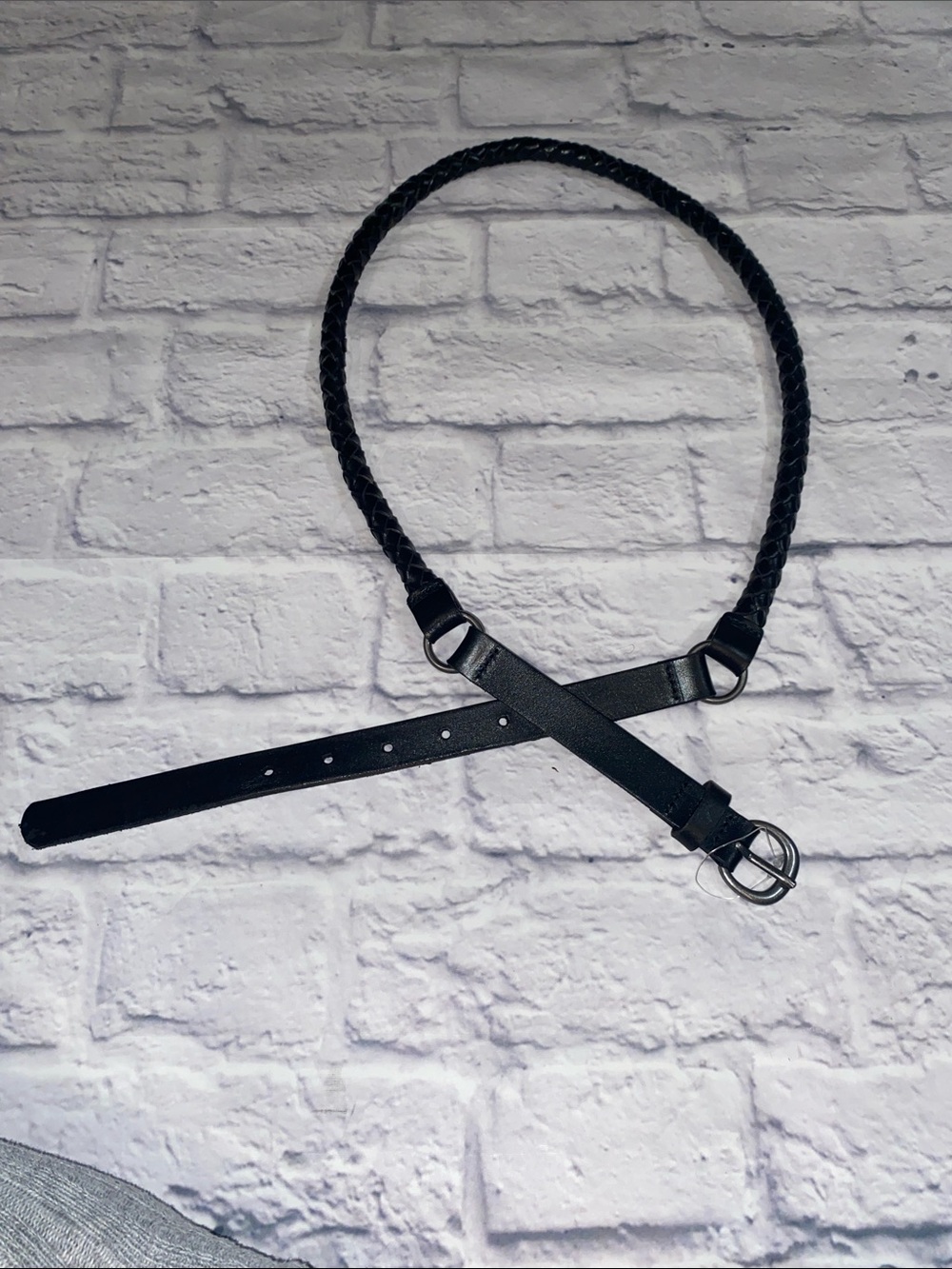 Banana Republic Black Braided Leather Waist Belt with Silver Buckle Size XL